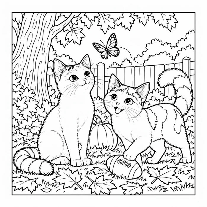 Printable Jaki and Molli backyard coloring page with a toy football